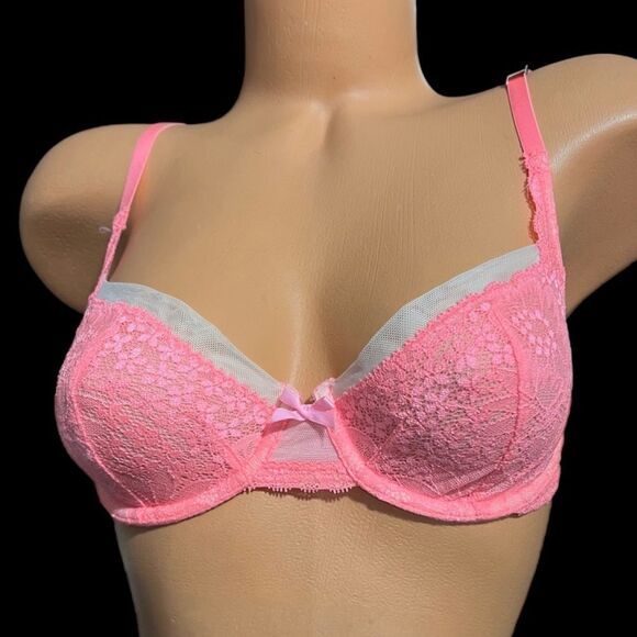 Victoria’s Secret Very sexy unlined demi lace with mesh coral bra 32B - Picture 4 of 7